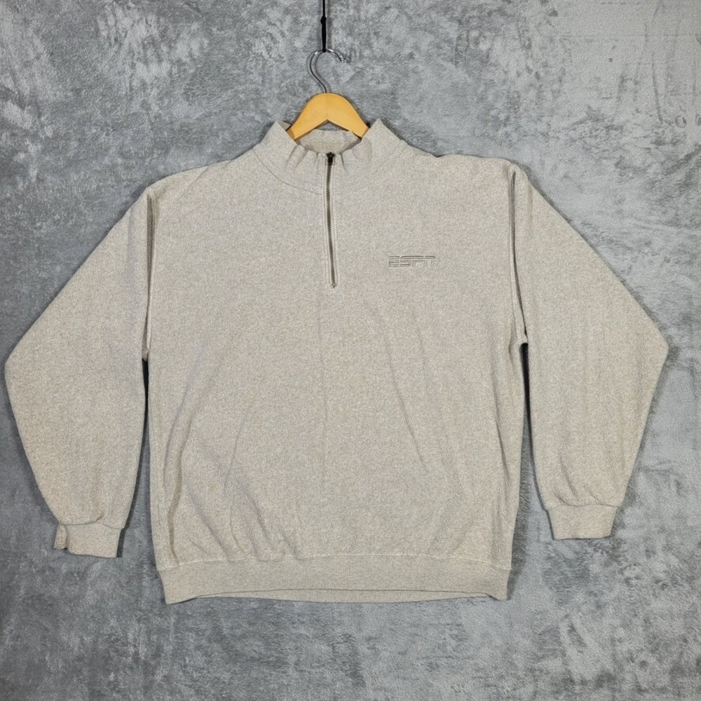 Vintage ESPN Sweatshirt Mens Large 1/4 Zip Fleece Pullover Made In USA
